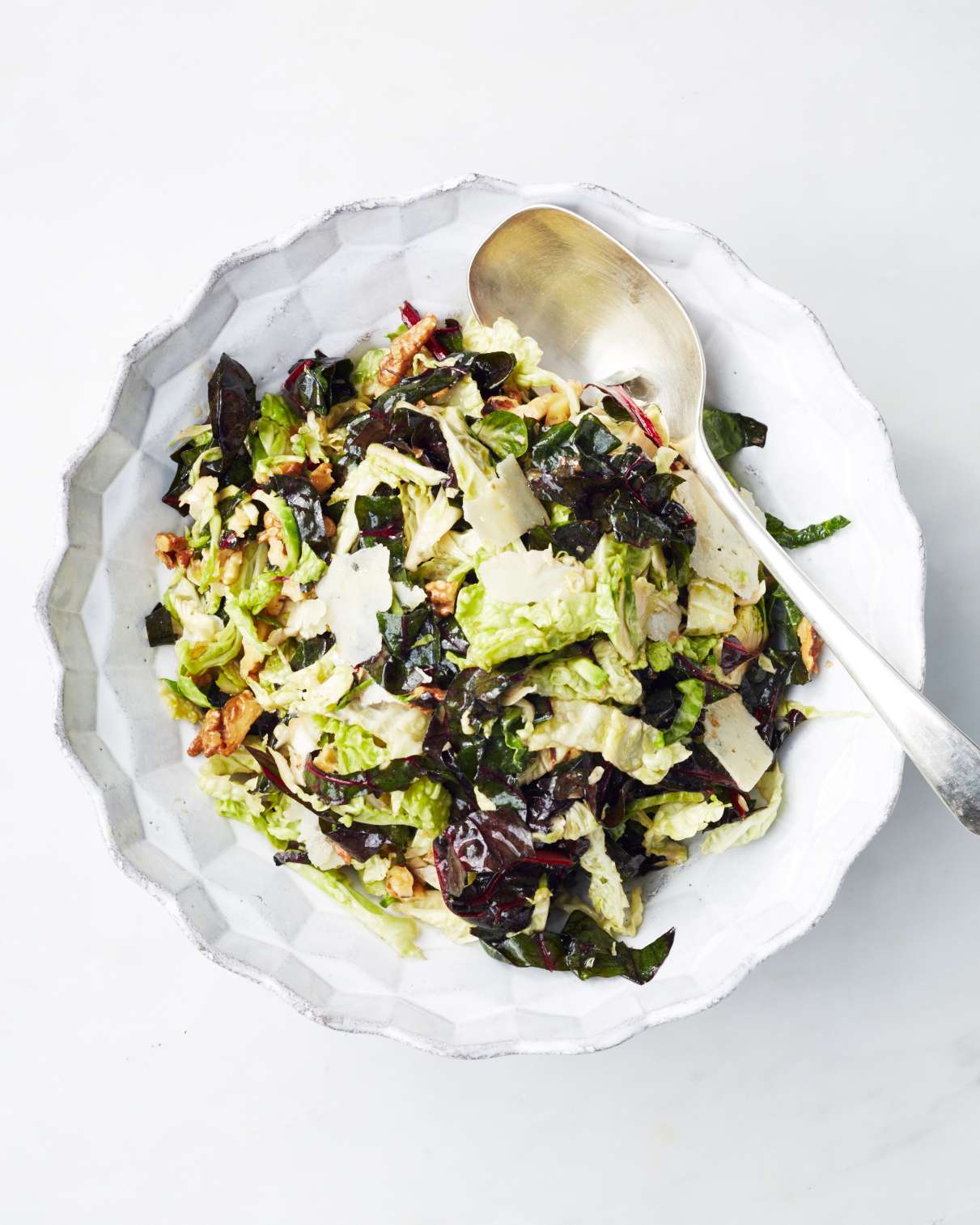 Raw Swiss Chard, Cabbage, and Brussels Sprout Salad