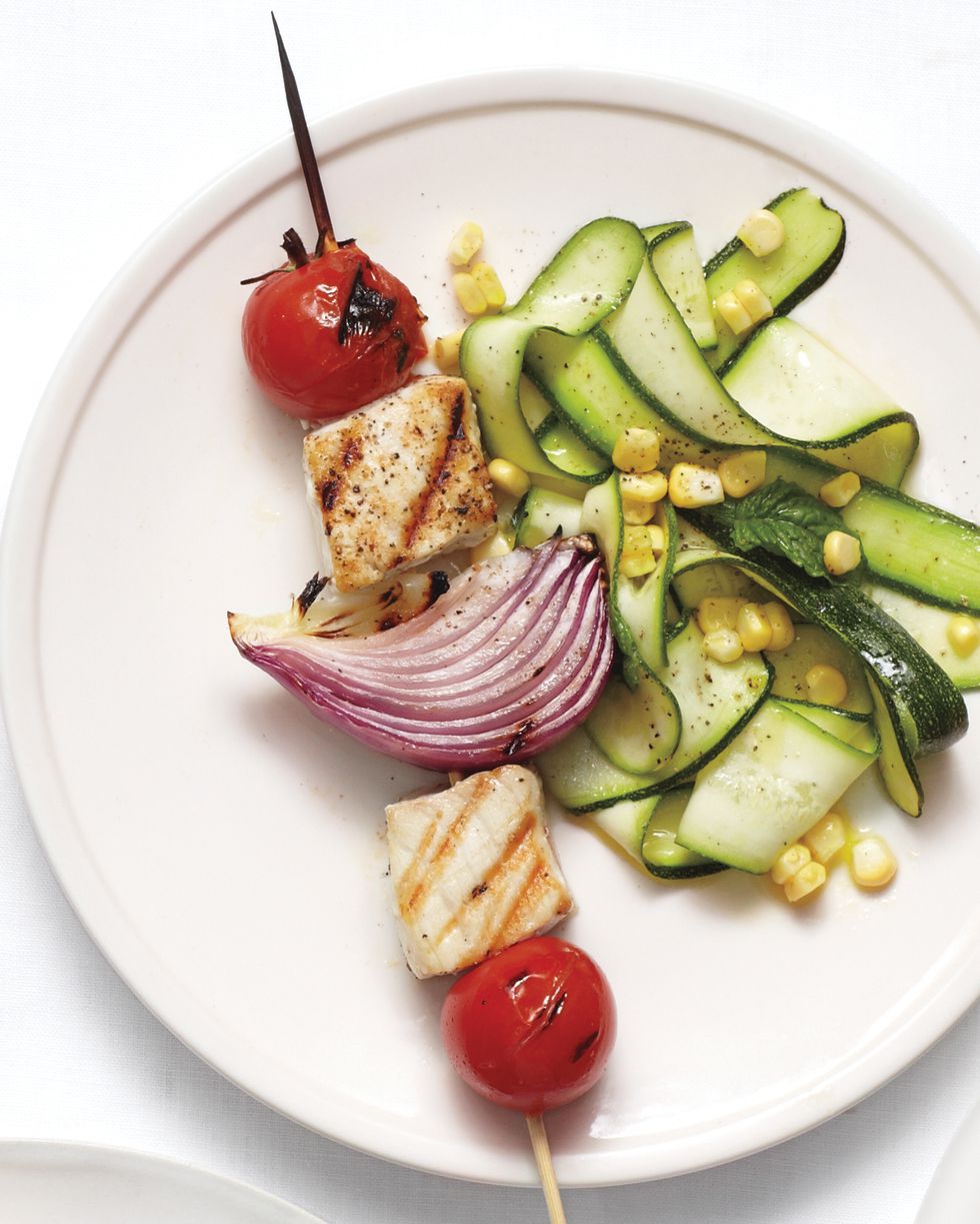 Grilled Fish Kebabs with Shaved Zucchini