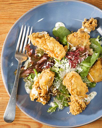 Greens with Fried Oysters and Buttermilk Dressing