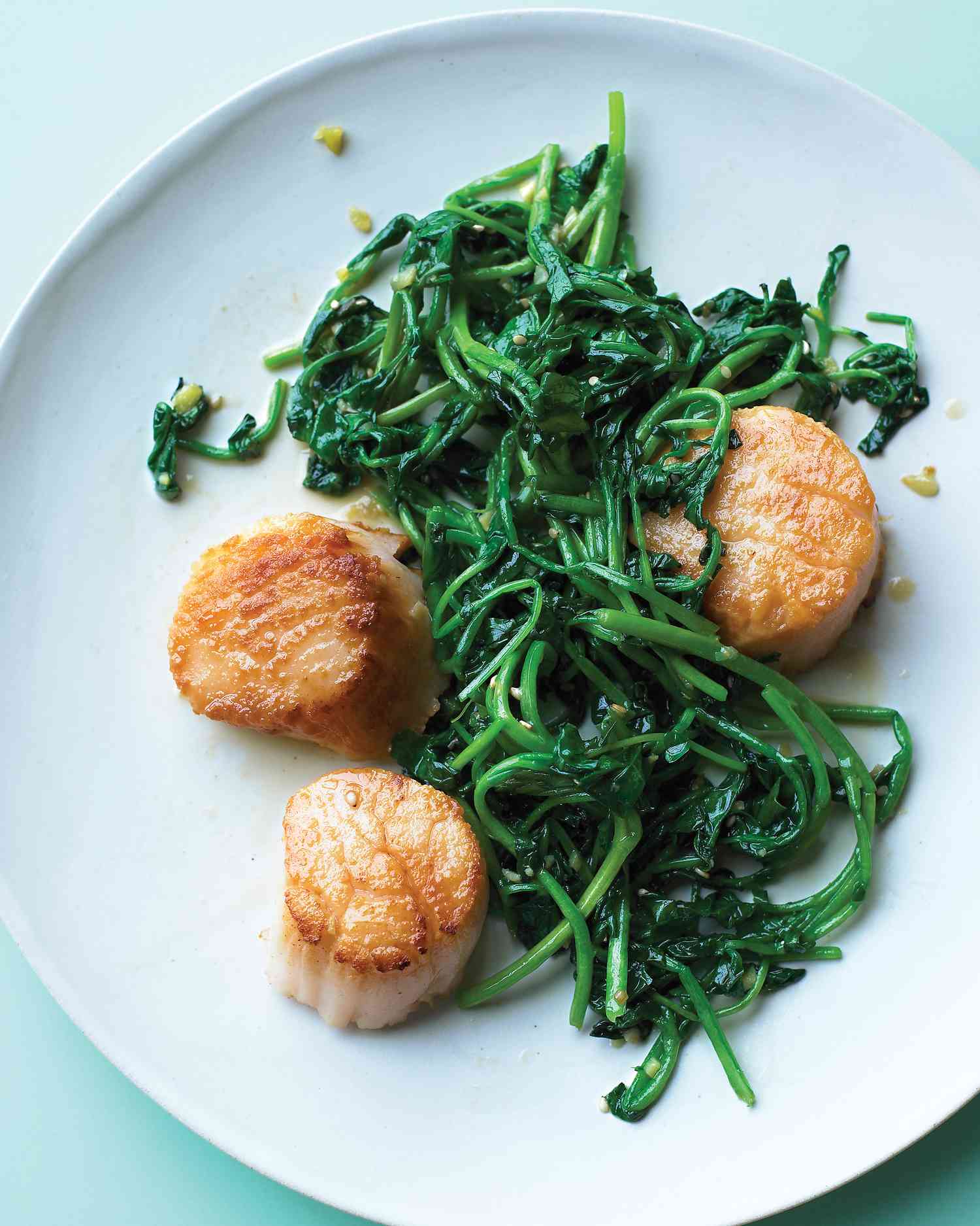 Scallops with Sauteed Watercress and Ginger