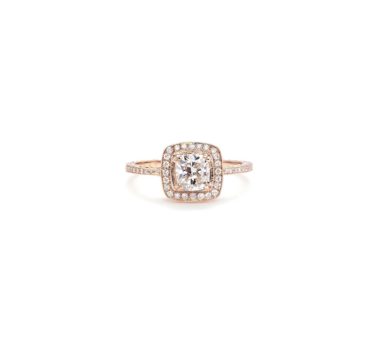 beverly k cushion cut diamond engagement ring rose gold