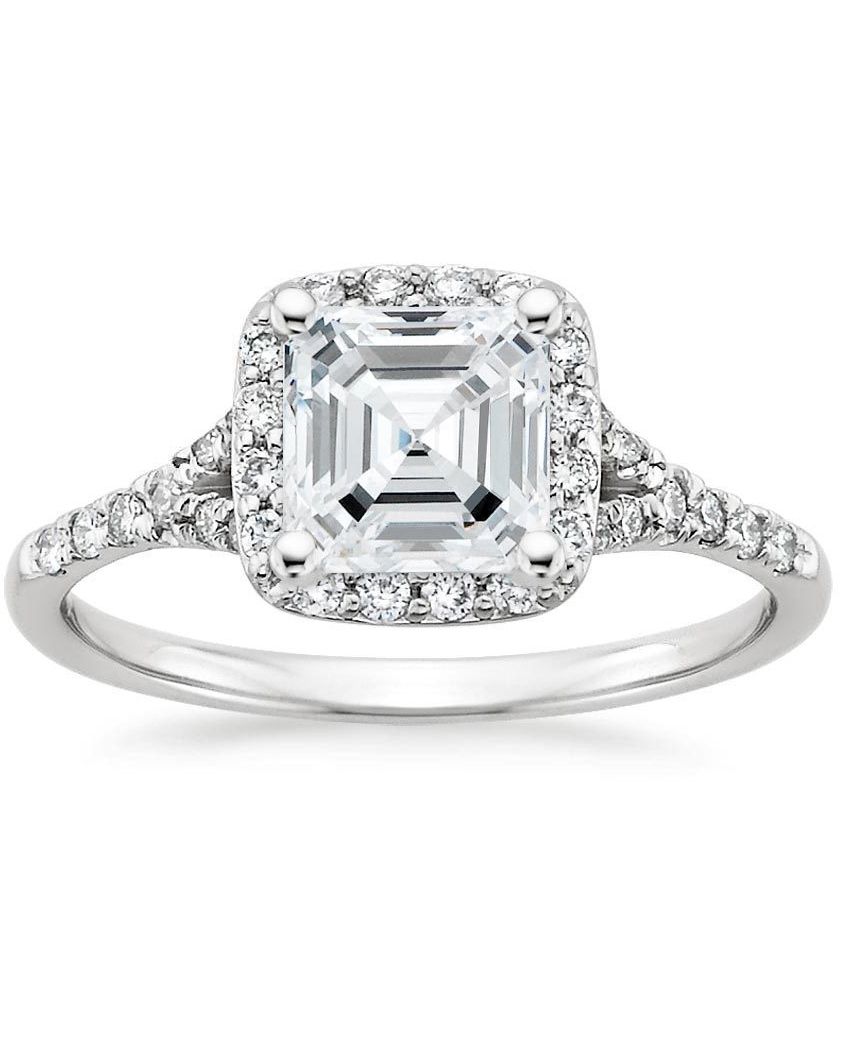 White Gold Asscher-Cut Engagement Ring with Diamond Shank