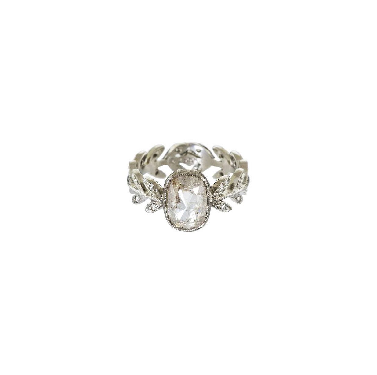 cathy waterman cushion cut diamond engagement ring floral band
