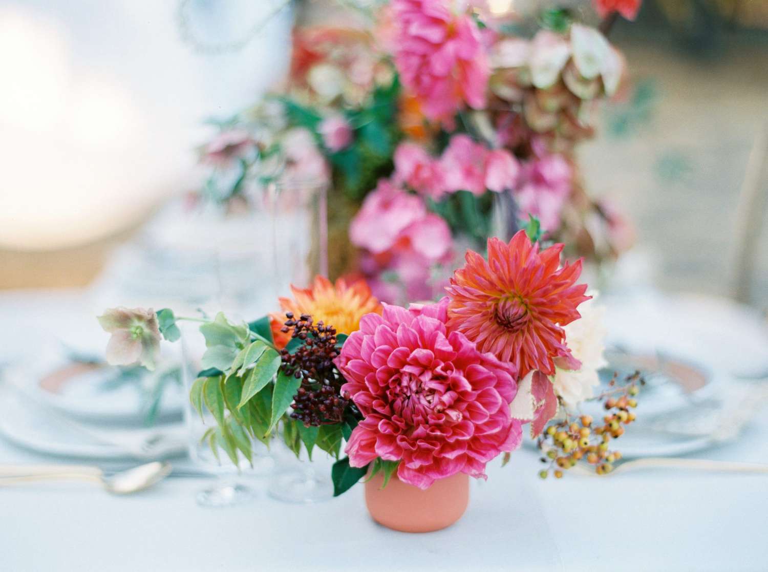 dahlia wedding centerpieces small pink arrangement