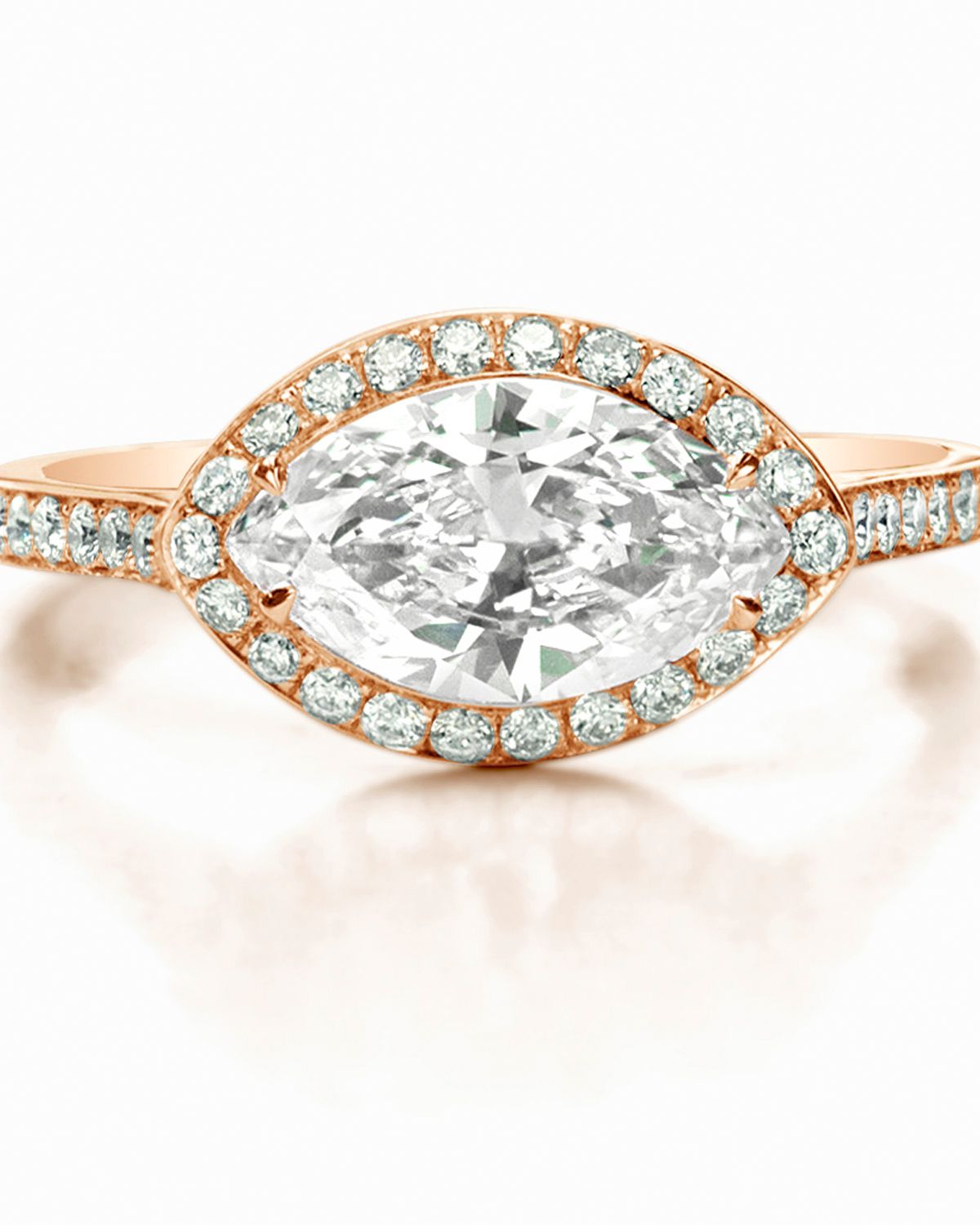 Marquise-Cut Engagement Ring with Yellow Gold Band and Diamond Halo