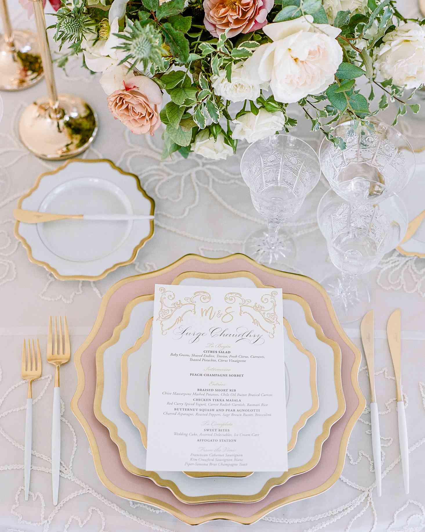 glamorous wedding ideas gold pink table setting