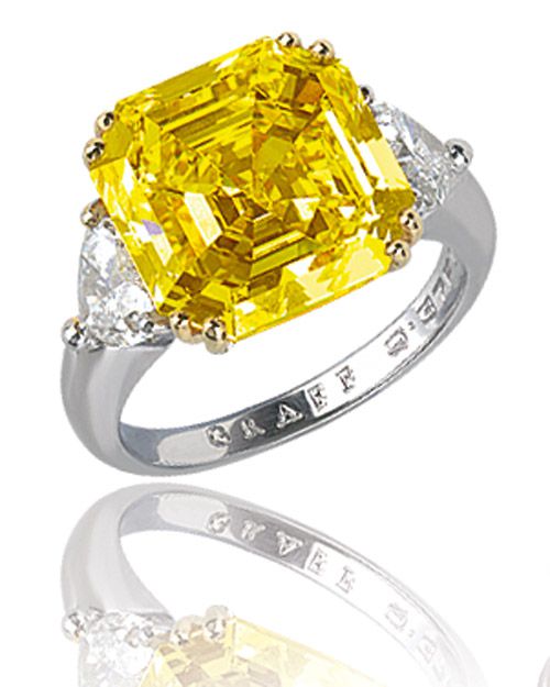 Yellow Asscher-Cut Diamond Engagement Ring on Platinum Band