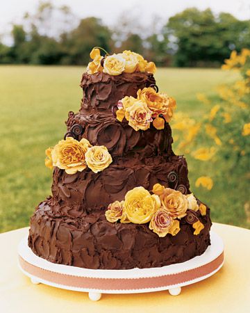 Chocolate Wedding Cake with Yellow Roses