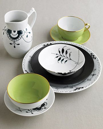 Black, White, and Green Dishes