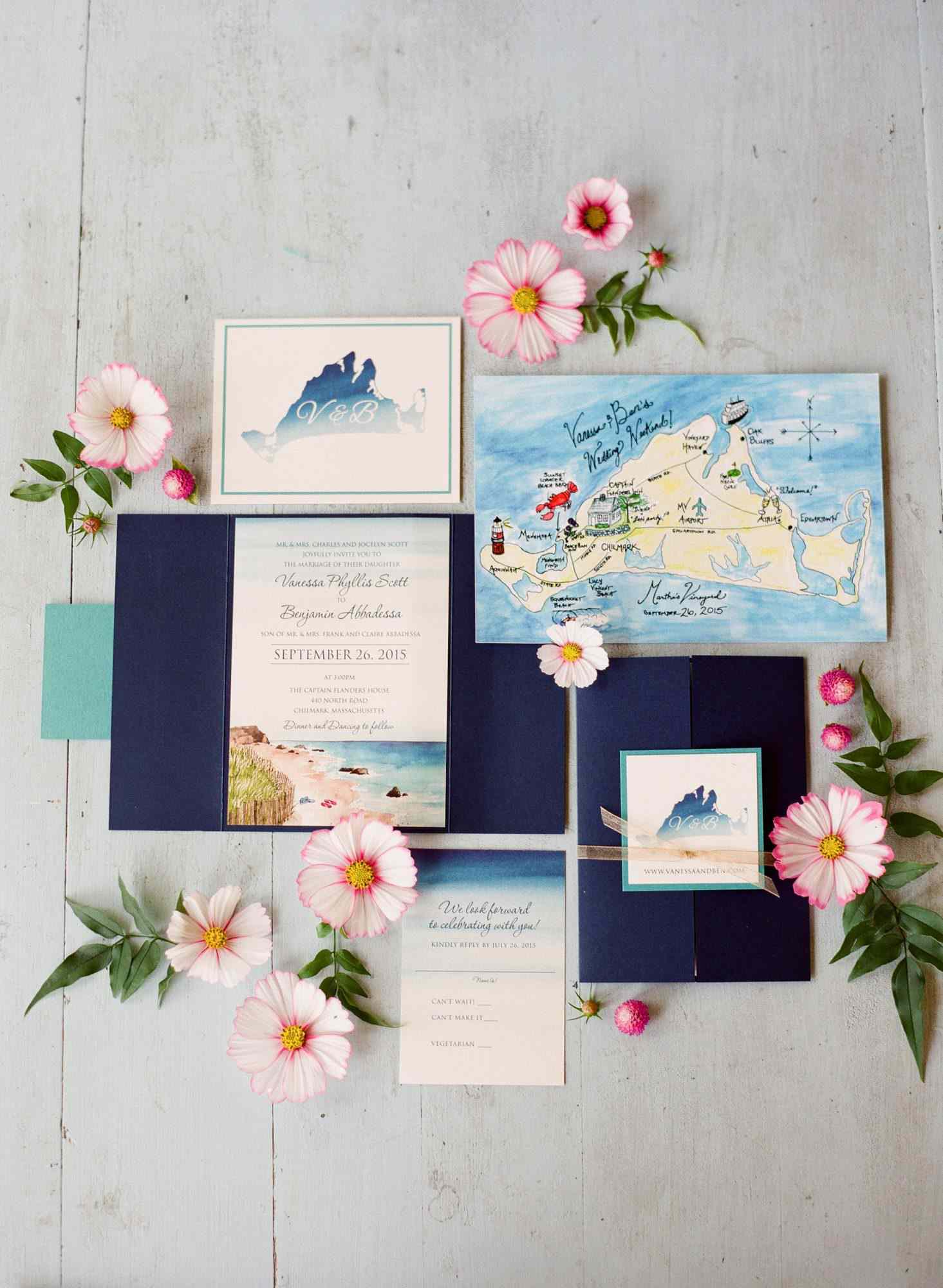 nautical invitation set beach island design with colored map