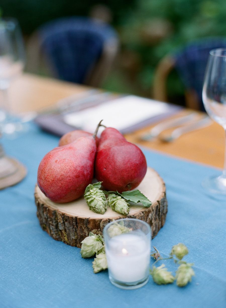 non-floral wedding centerpieces red pears