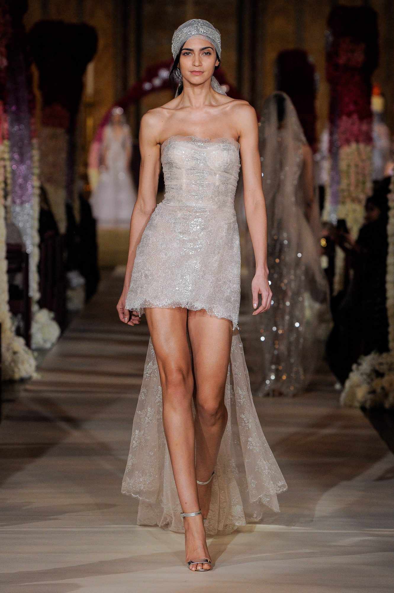 high-low strapless straight across wedding dress Reem Acra Spring 2020