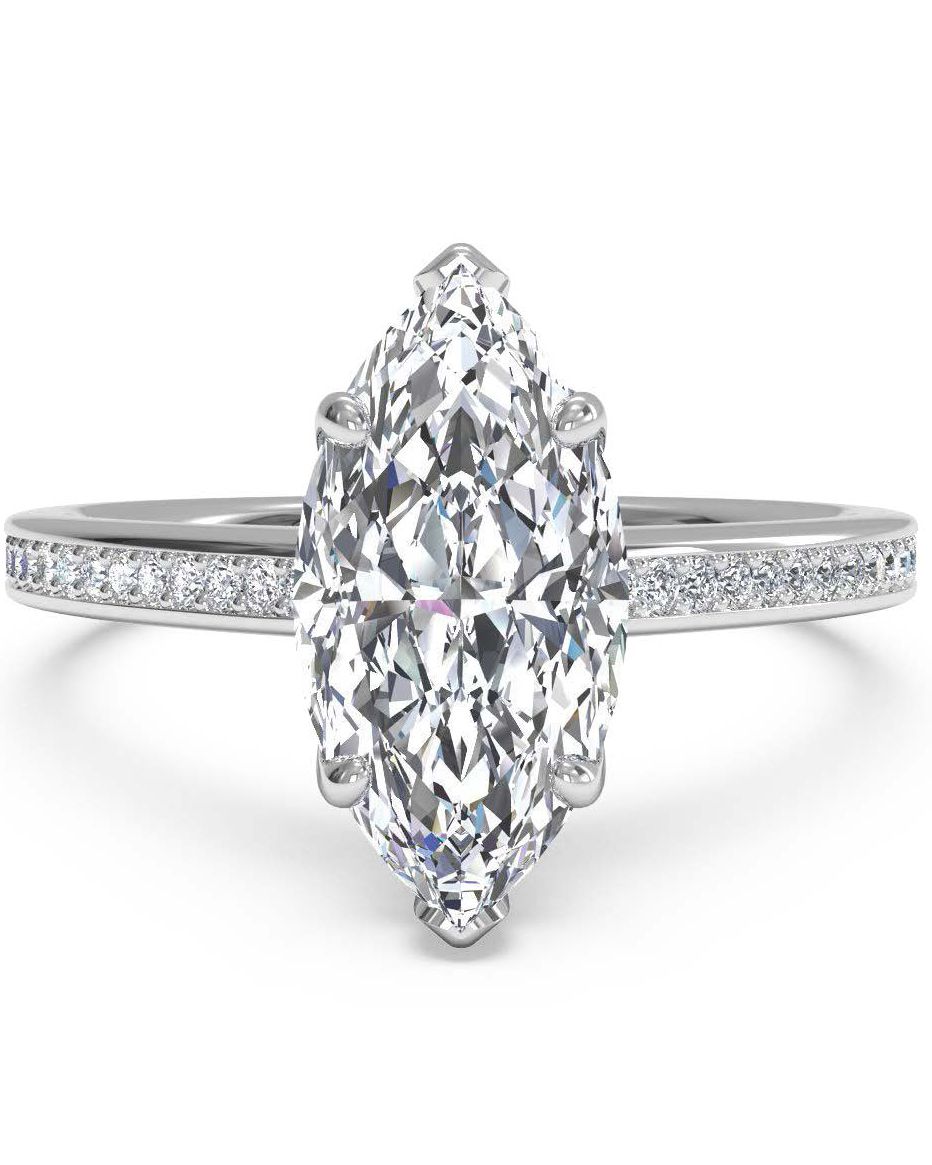Marquise-Cut Micropav&eacute; Engagement Ring with Solitaire Diamond
