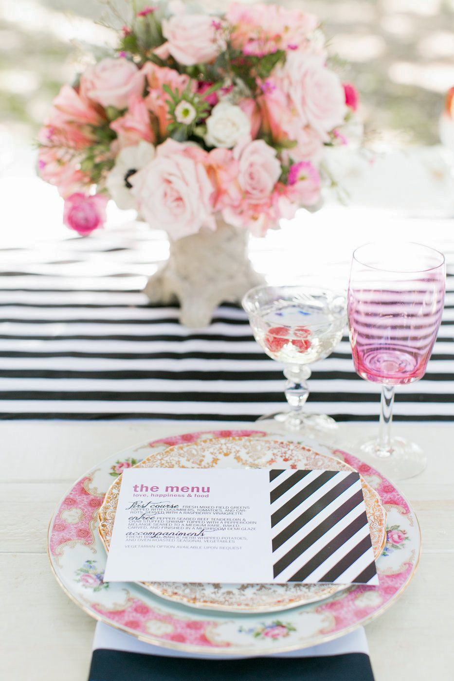 striped menu with matching table setting