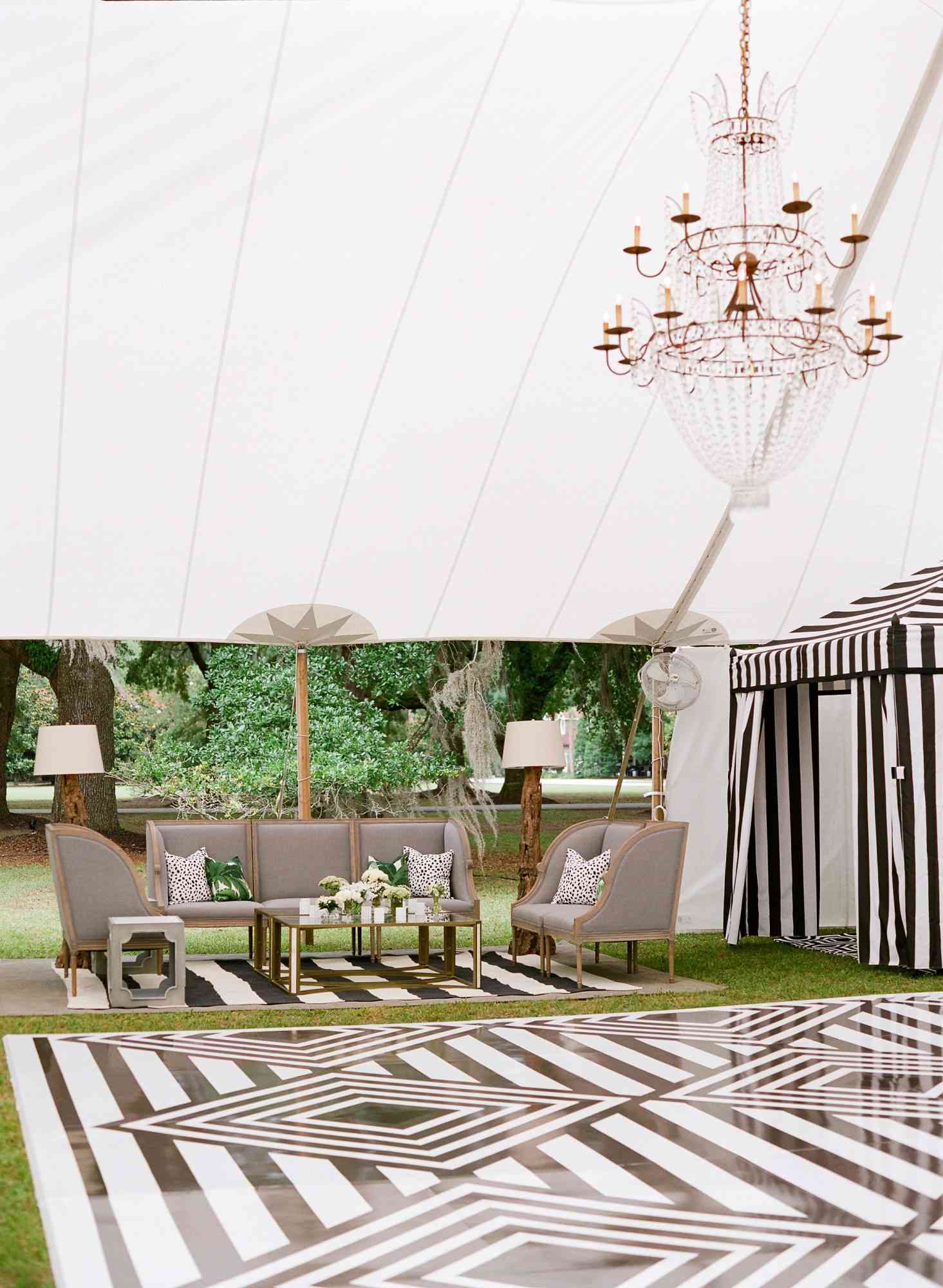 striped flooring and ten wedding reception area