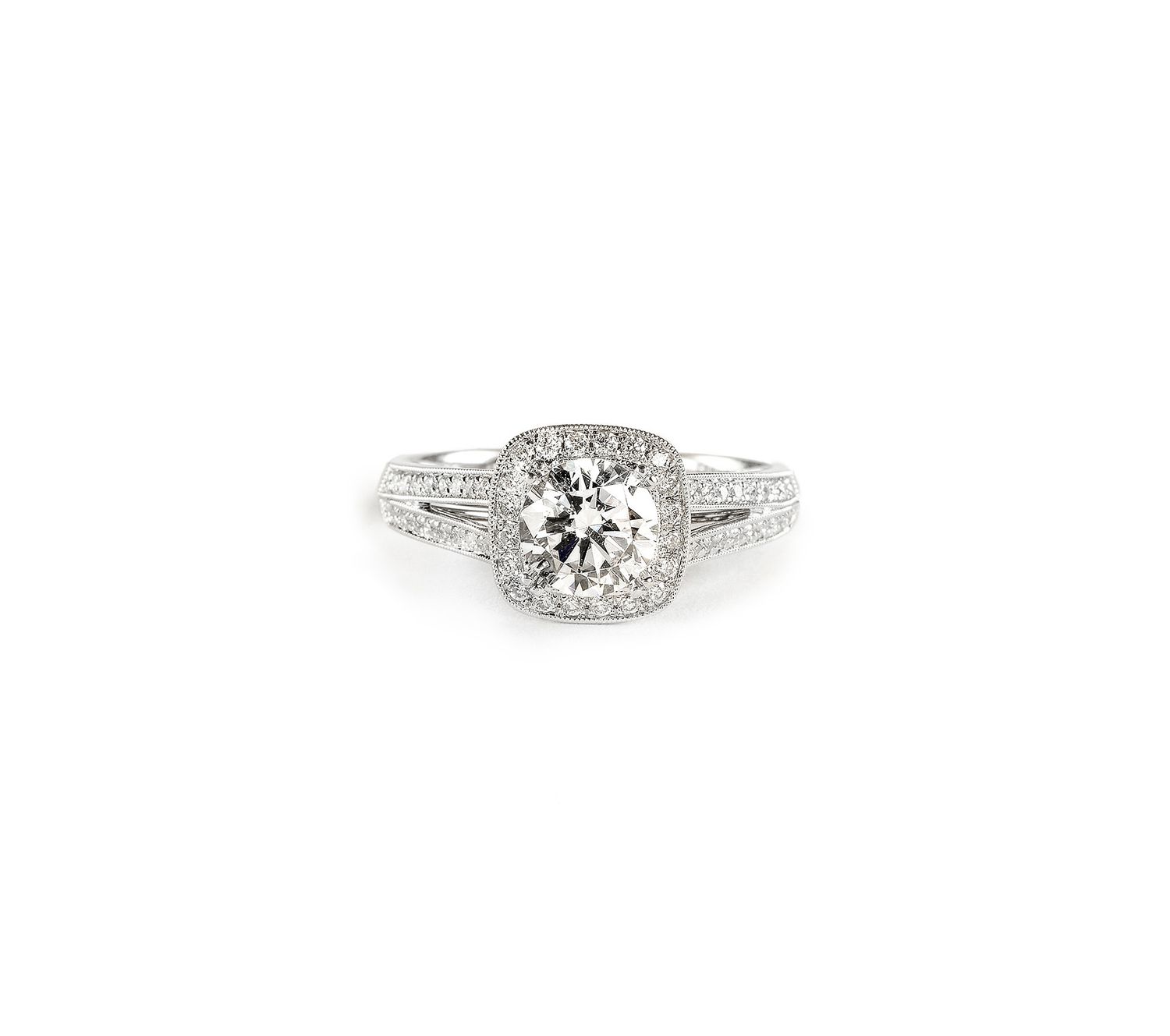 sylvie collection cushion cut diamond engagement ring with split shank