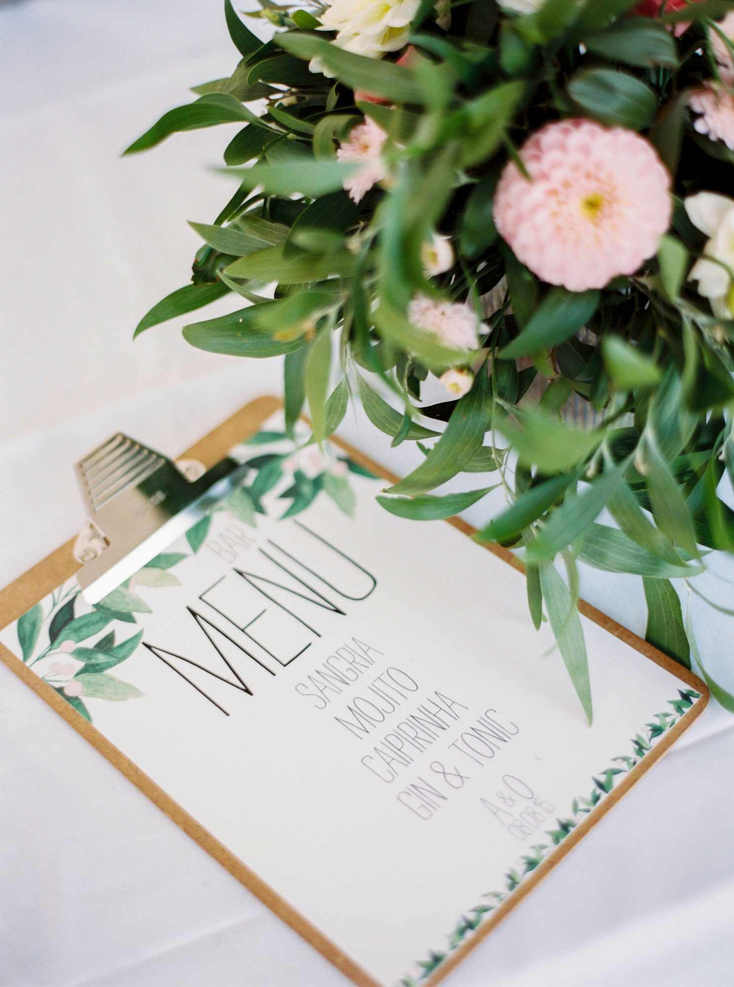 wedding menu clipboard