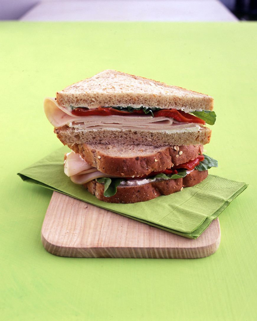 Turkey Sandwich with Ricotta, Red Peppers, and Arugula