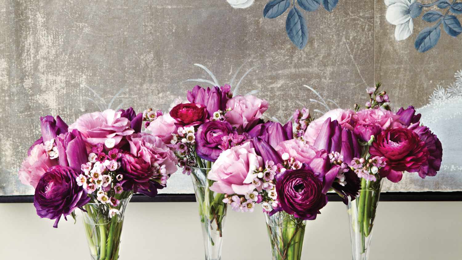 Cobalt Rose Vase 8'' and Flower Guide Booklet Home Decor or Office. Weddings Decorative Glass Flower Vase for Floral Arrangements
