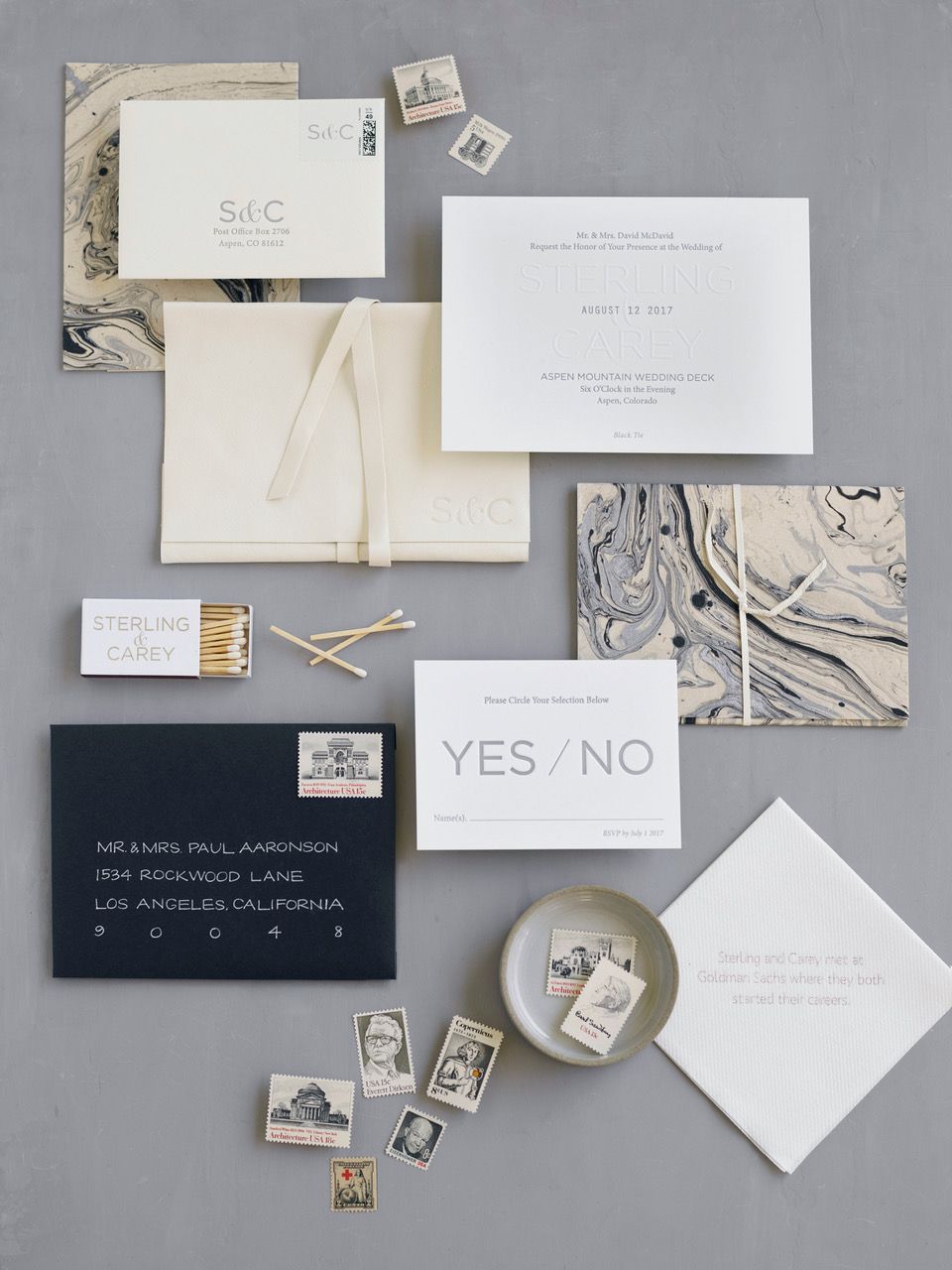 marbled modern invitation by bliss and bone