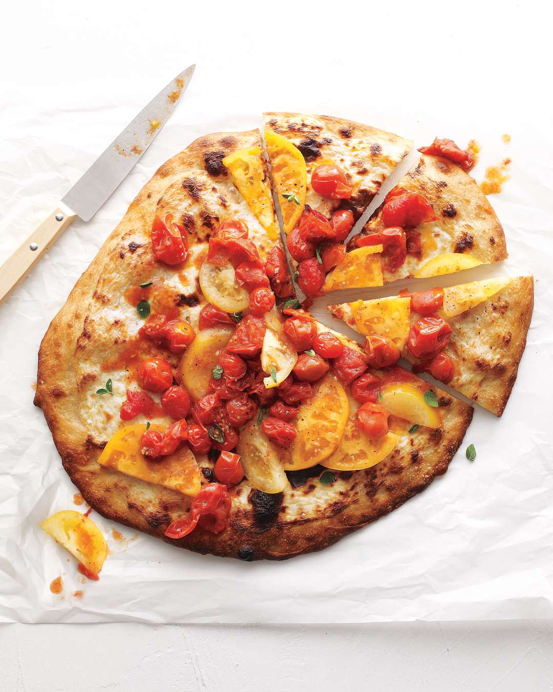 Ricotta Pizza with Fresh and Roasted Tomatoes