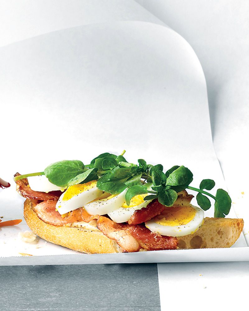 Open-Faced Egg, Bacon, and Watercress Sandwich