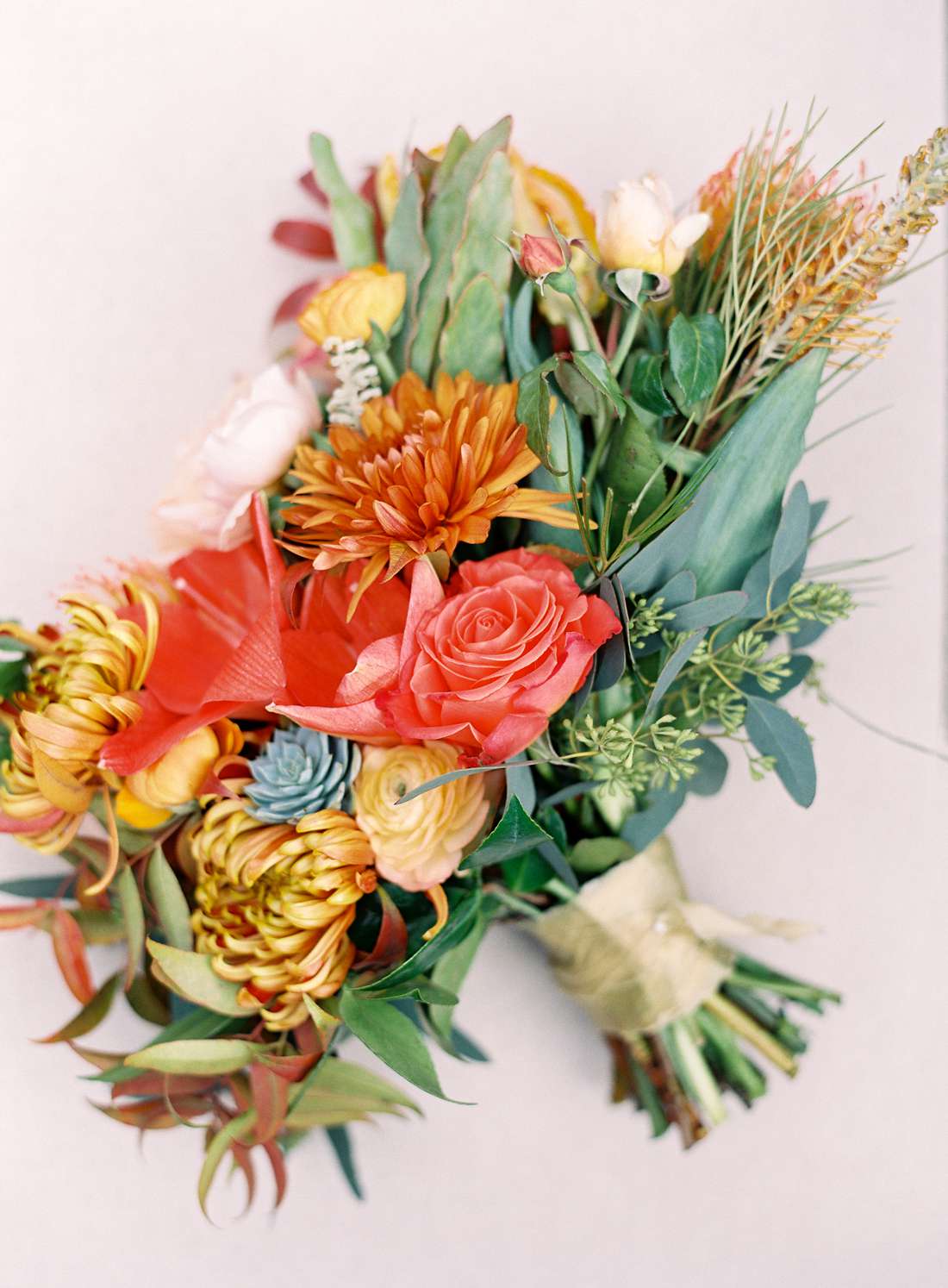 red and yellow fall floral bouquet arrangement
