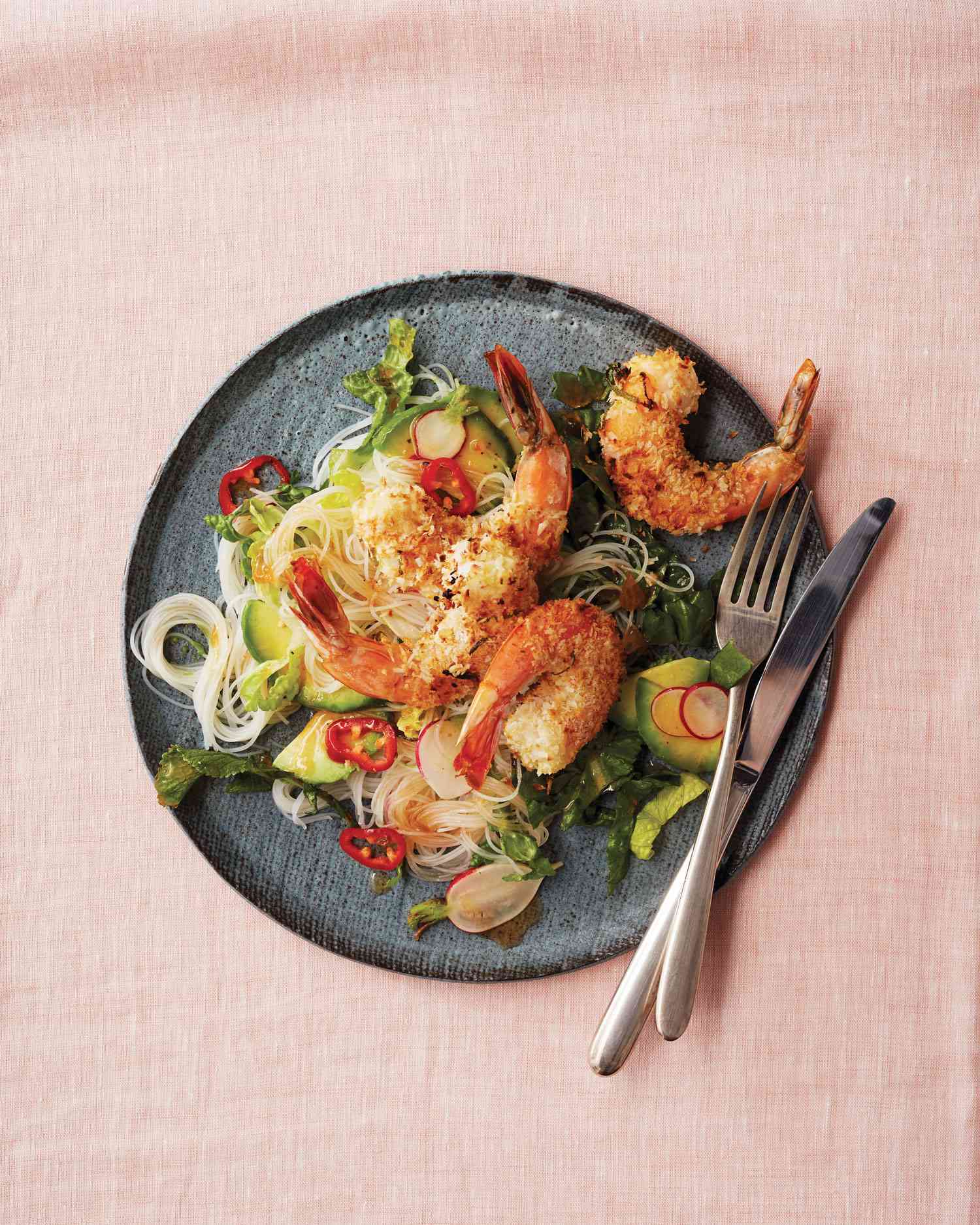 Broiled Coconut-and-Lime-Crusted Shrimp With Rice-Noodle Salad