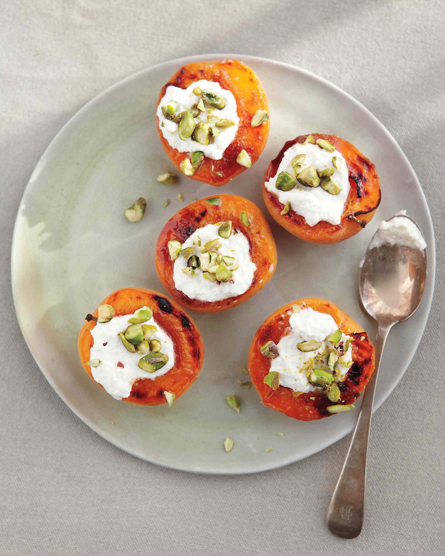 Broiled Apricots with Fresh Ricotta and Pistachios