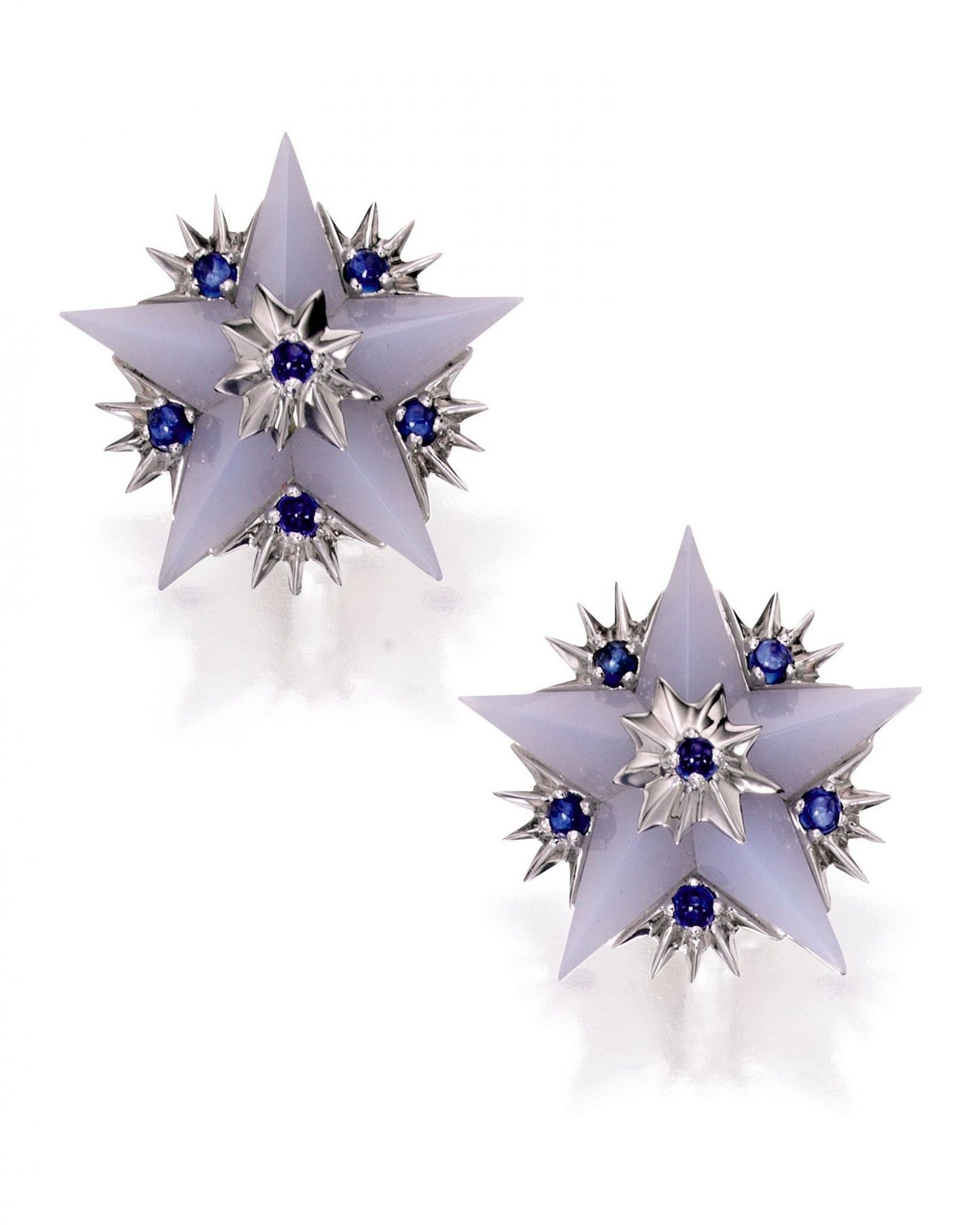 Schlumberger for Tiffany & Co. Chalcedony and Sapphire Earclips