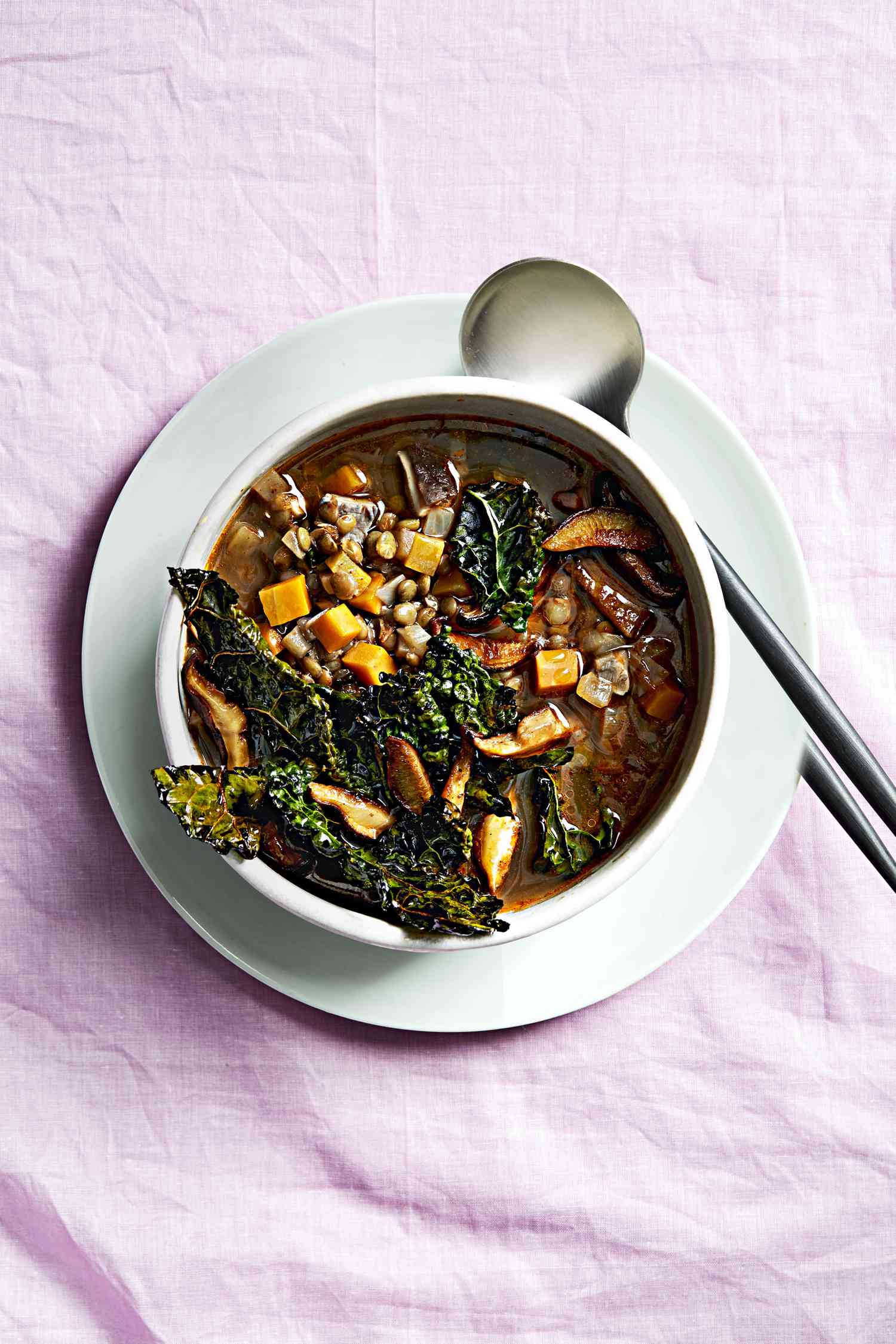 lentil soup with crispy kale