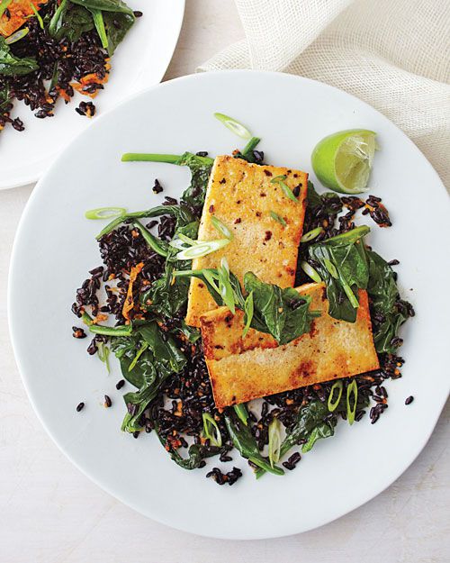 Fried Black Rice with Ginger Tofu and Spinach