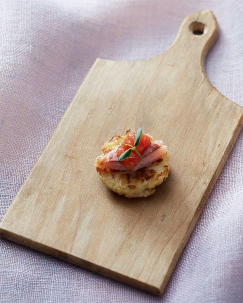 Potato Pancakes with Smoked Trout and Tomato Confit