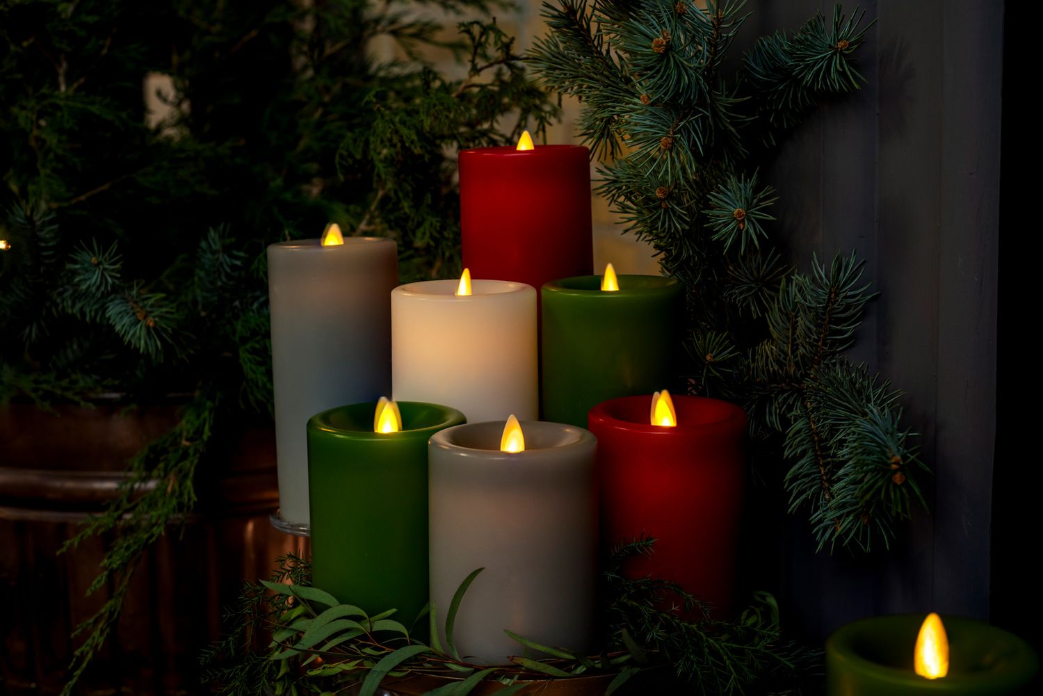 flameless electric holiday colored candles