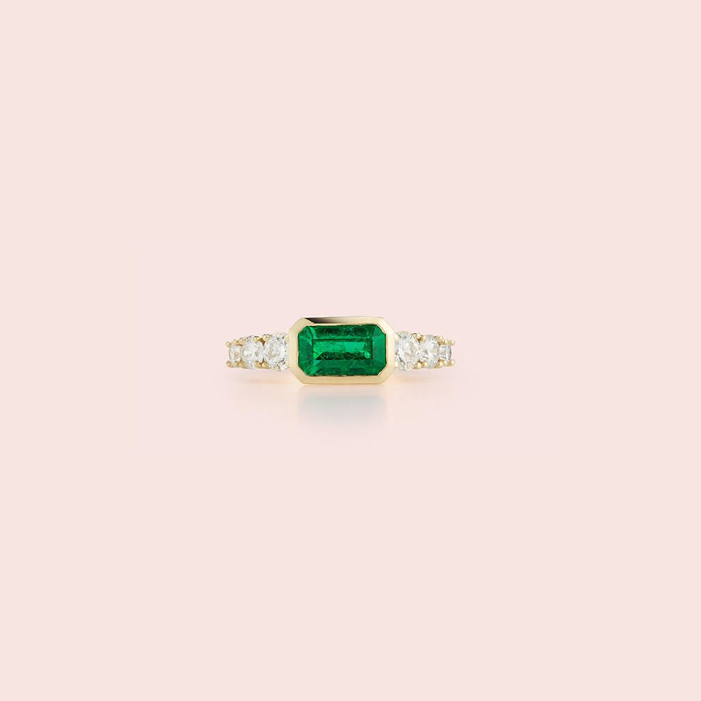 east west engagement rings emerald cut and diamond