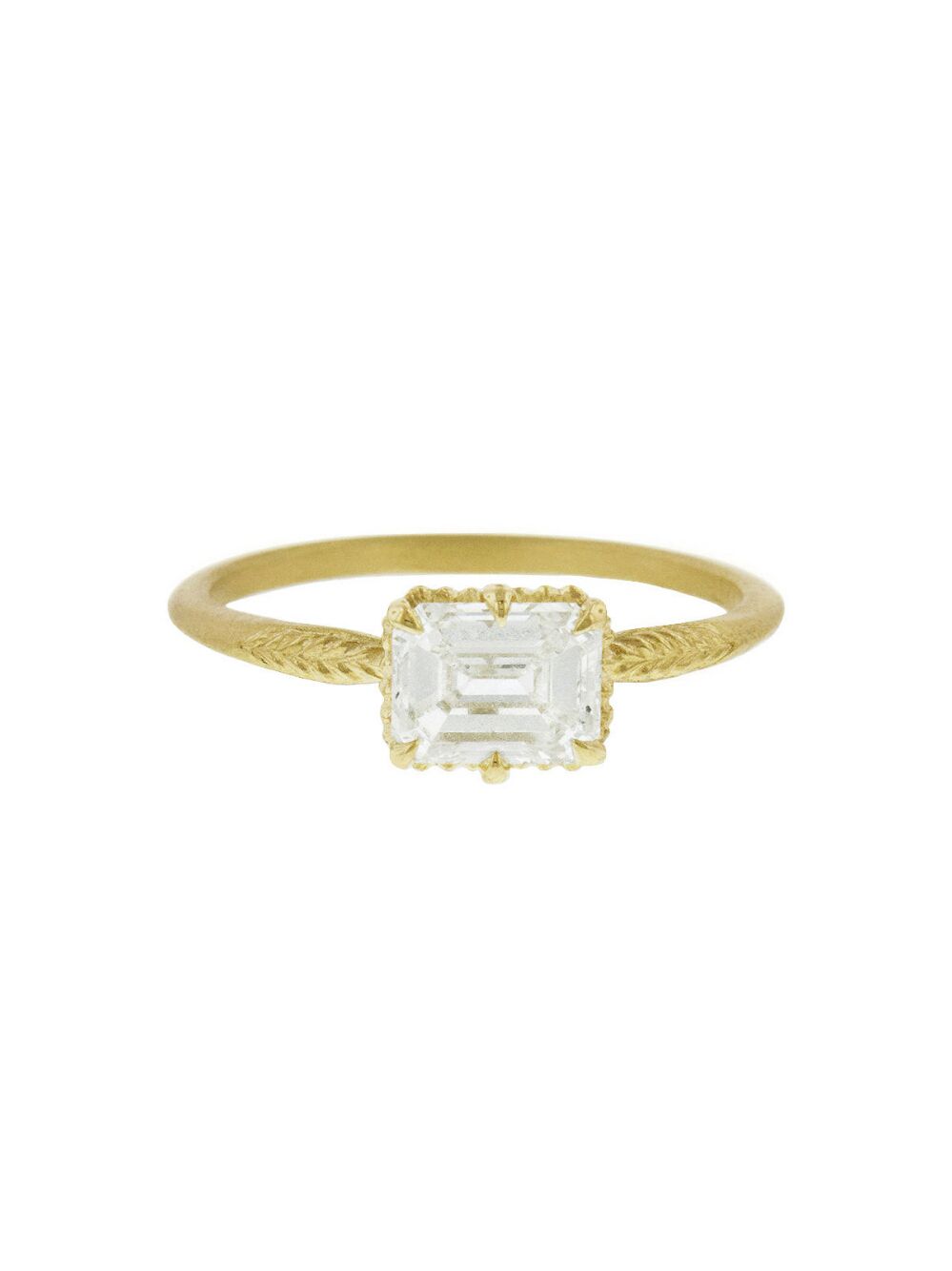 east west engagement rings gold emerald cut diamond ring