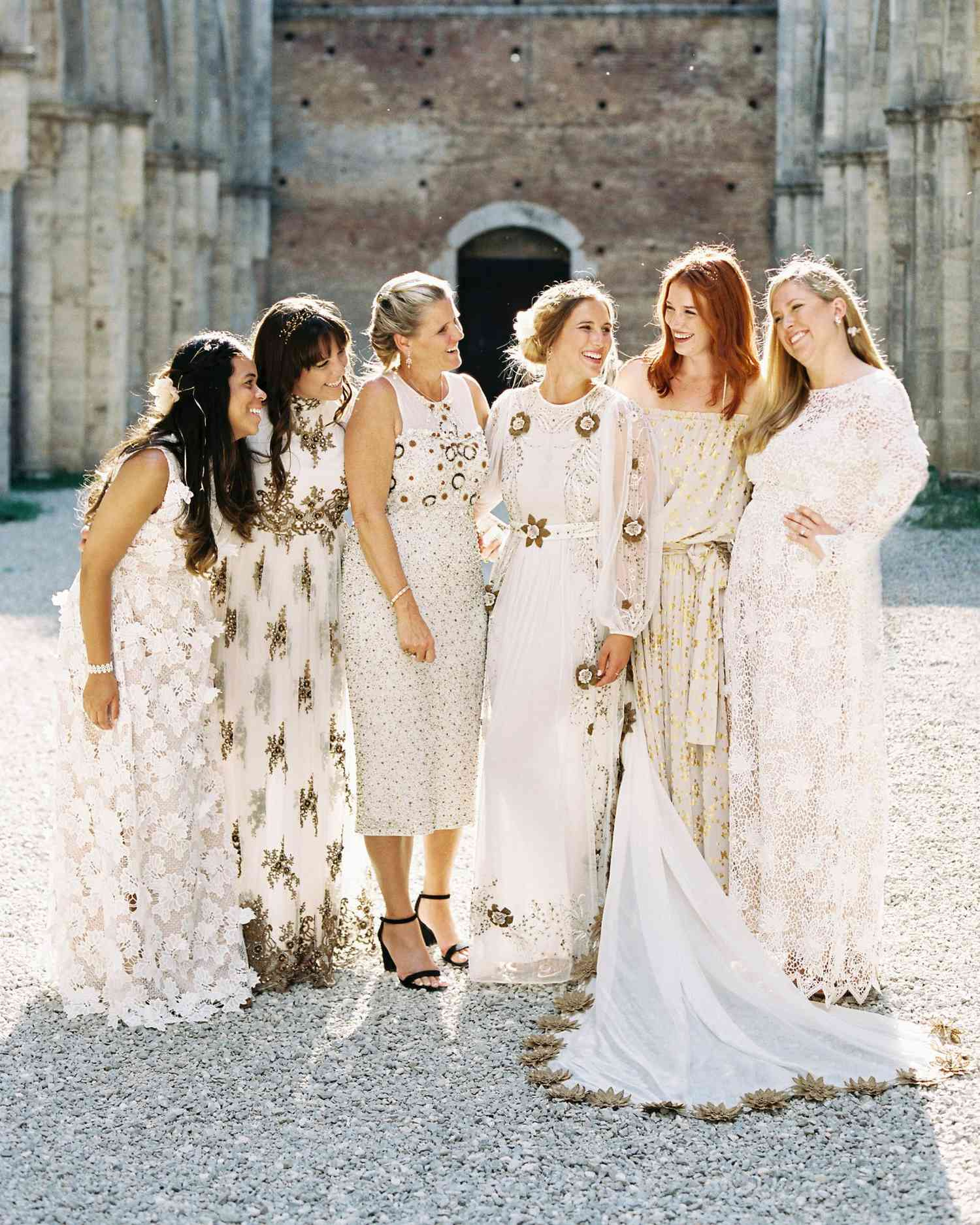 Intricate White Bridesmaids' Dresses