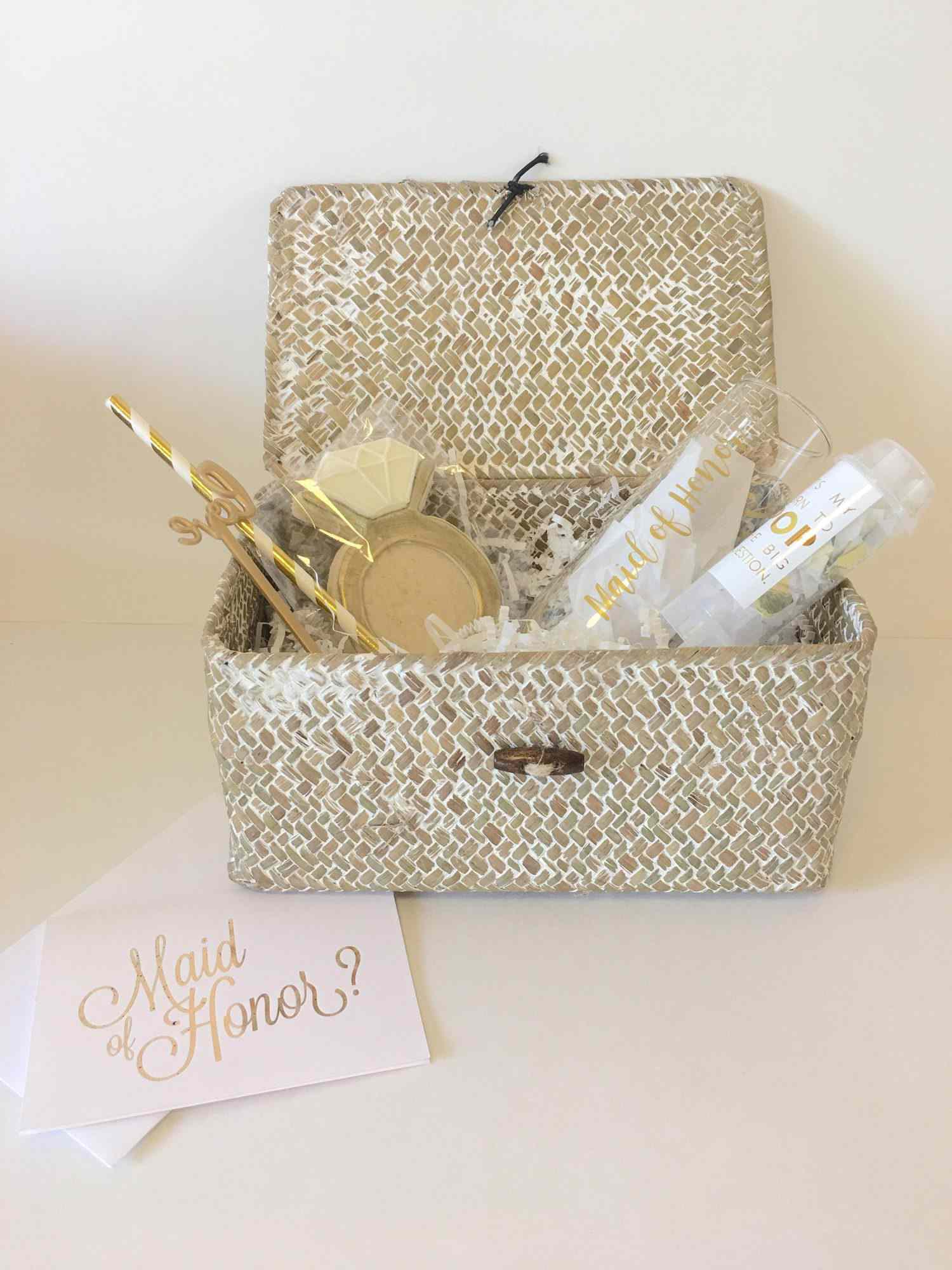 maid of honor proposal gold gift box
