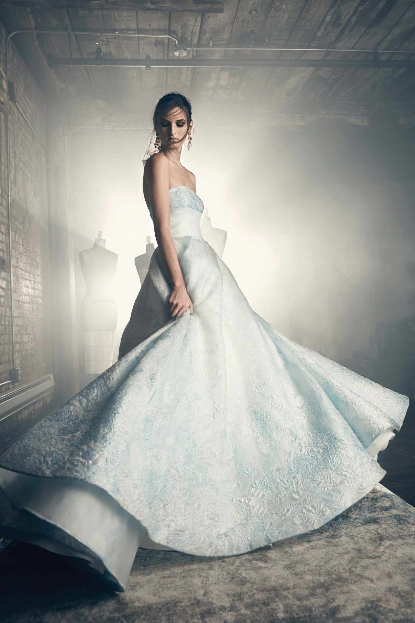 sareh nouri fall 2018 strapless lace blue wedding dress