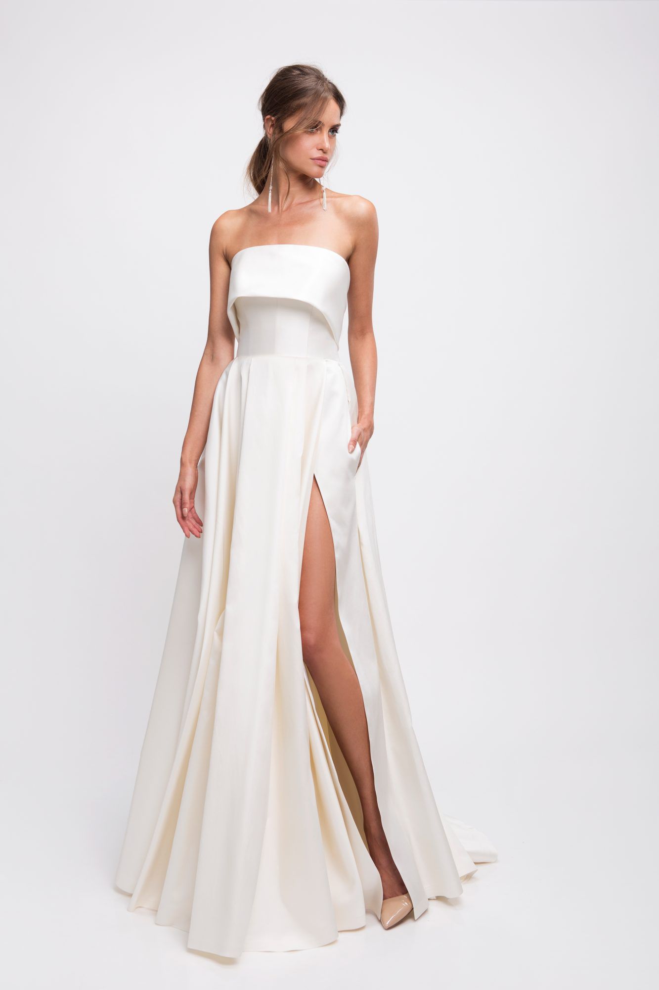 lihi hod wedding dress strapless a-line high slit