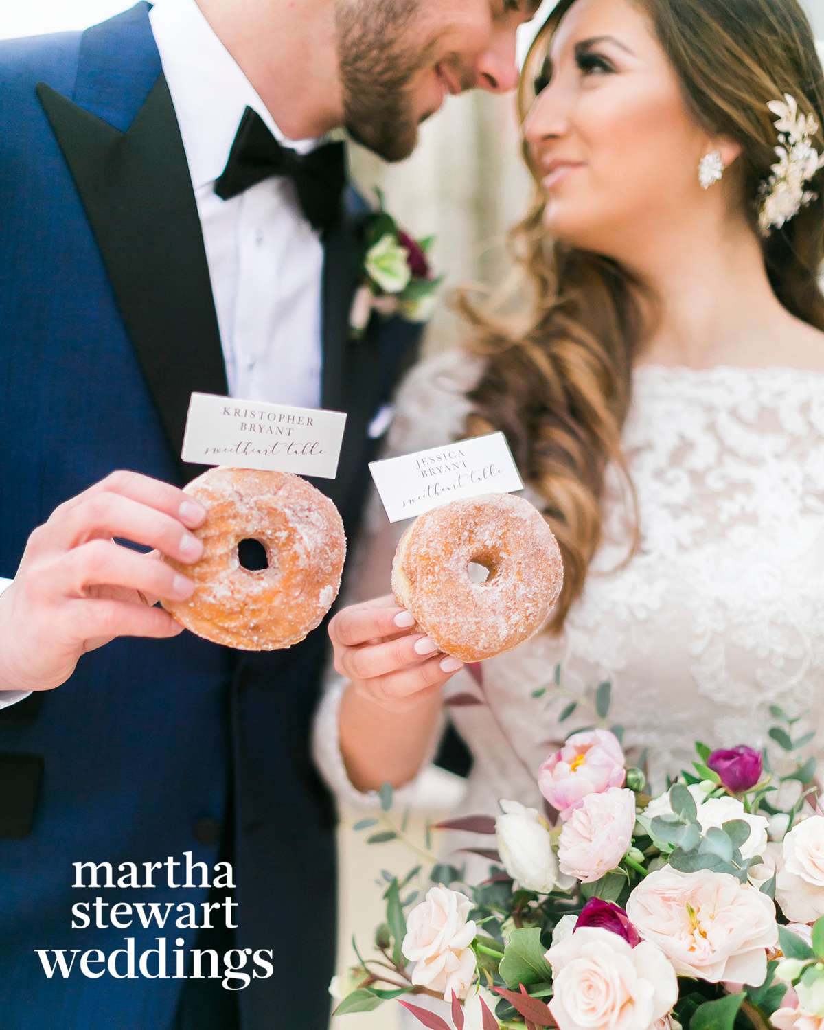 jessica and kris bryant holding donuts