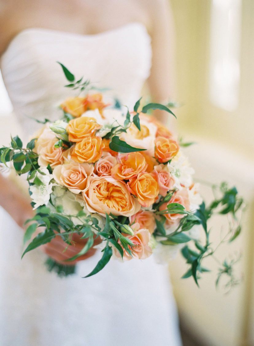 monochromatic bouquet peach orange flowers