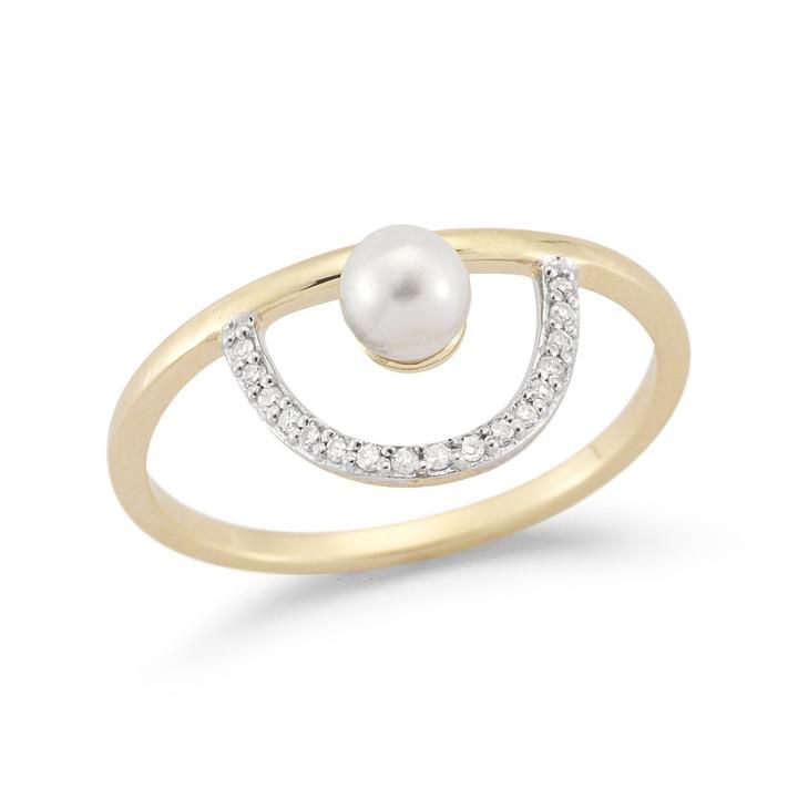Mateo 14-Karat Gold Pearl and Diamond Arc Ring