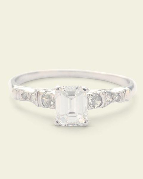 Emerald-Cut Diamond Ring with Cinched Shoulders