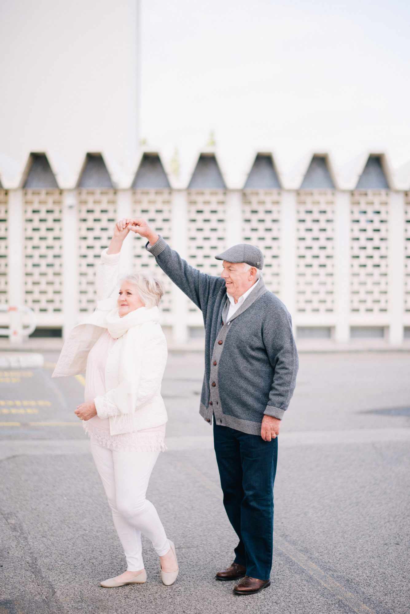 anniversary photo shoot andy margaret dancing in street