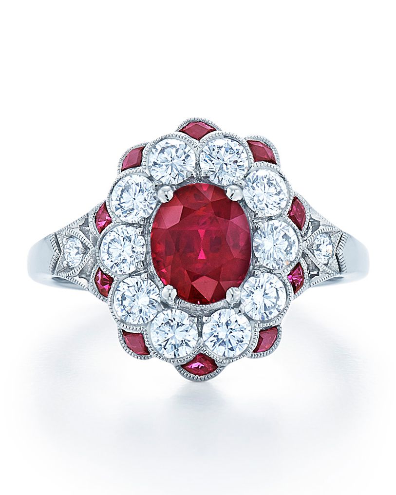 Vintage Ruby Engagement Ring with Diamond Halo