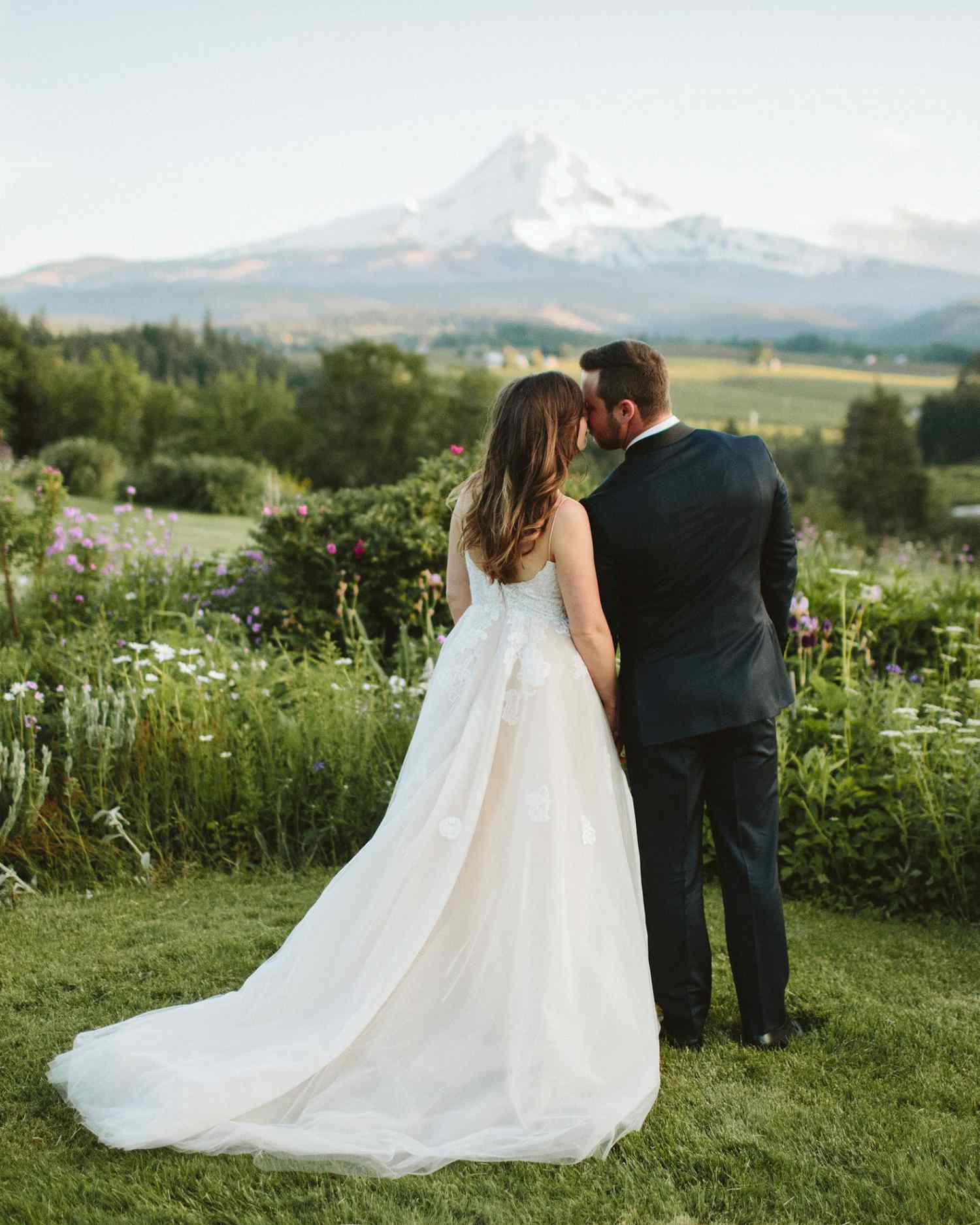 Wedding couple mountain background