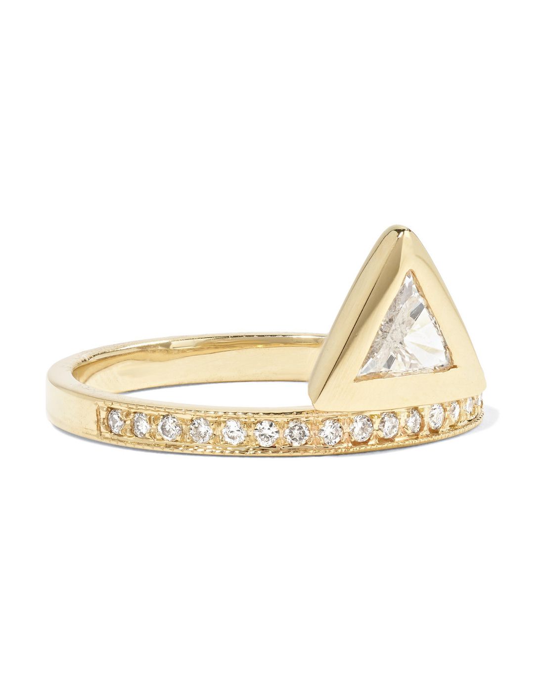bezel-set trillion-cut diamond engagement ring