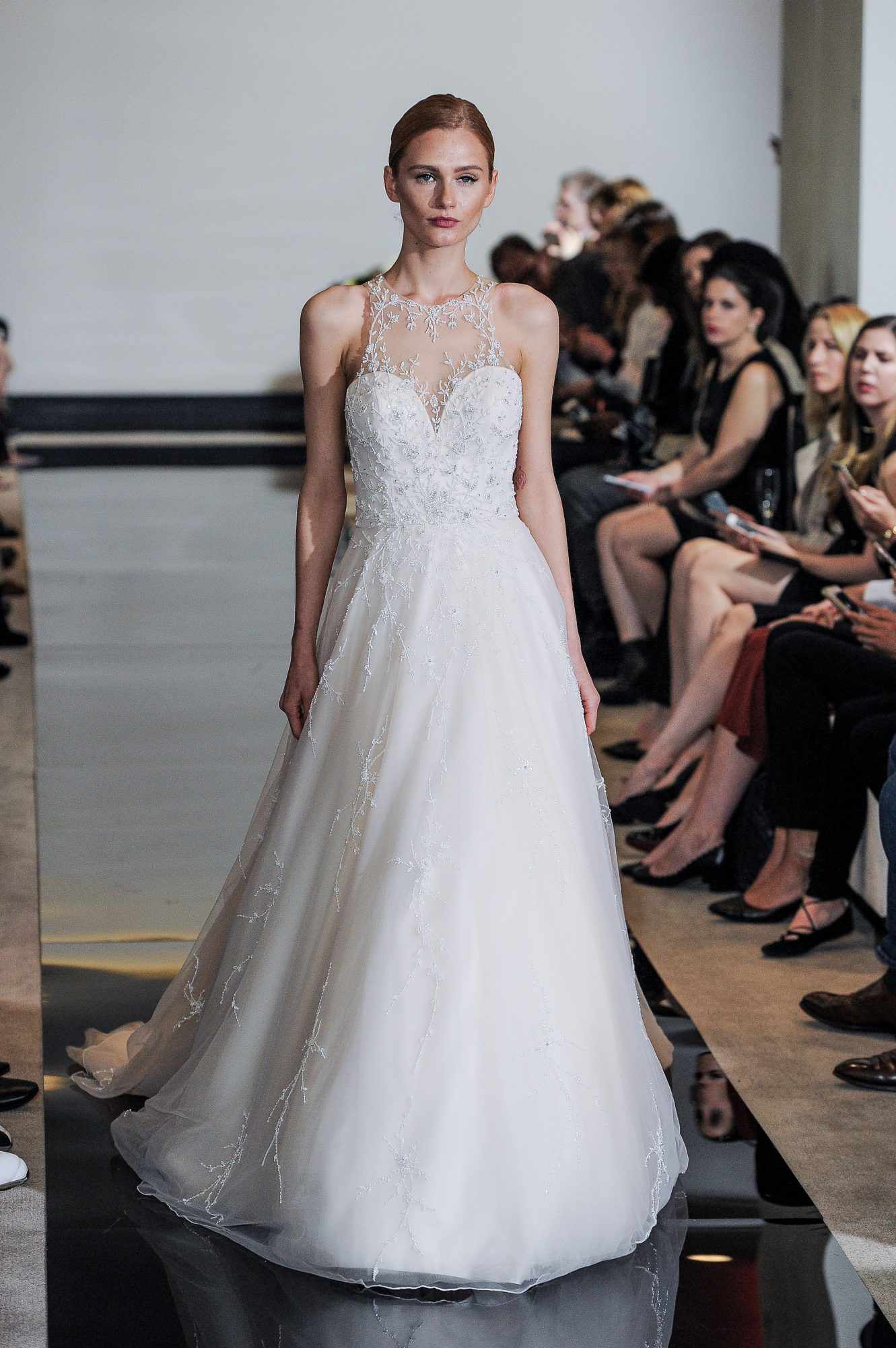 Justin Alexander A-Line Wedding Dress with Illusion Neckline Spring 2018