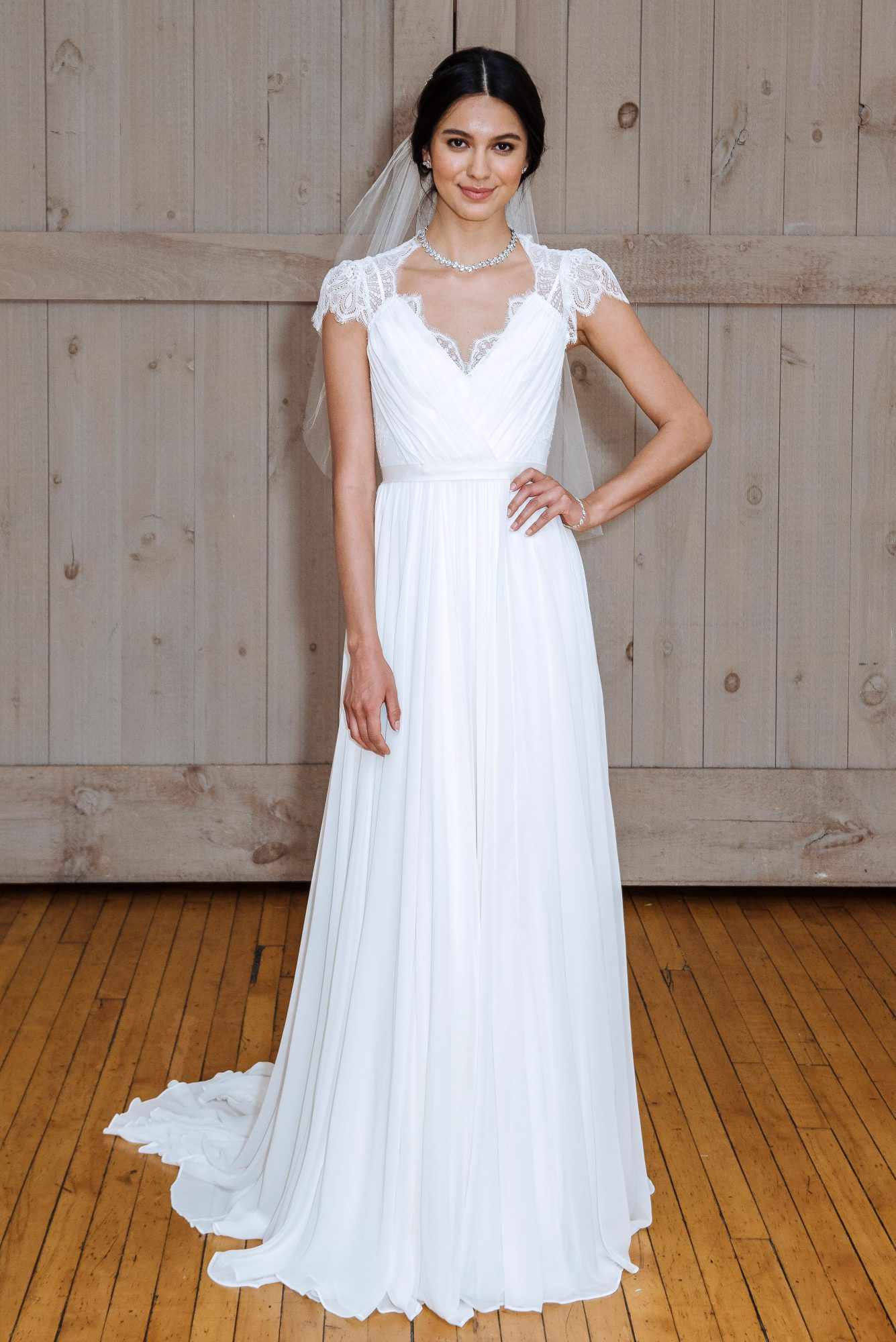 david's bridal cap sleeve veil wedding dress spring 2018
